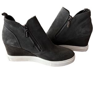 Grey and white platform booties